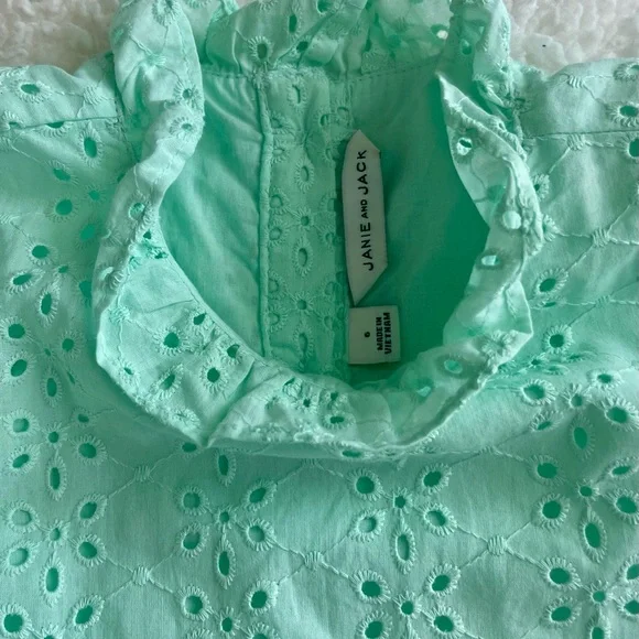 Janie and Jack mint green flutter sleeve eyelet dress 6 - Picture 2 of 3